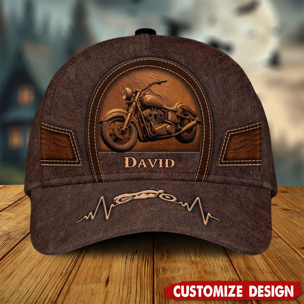 Old Biker Custom Leather Pattern Printed Personalized Classic Cap Unique Biker Classic Cap