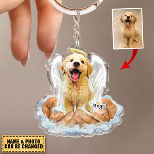 Pet Lovers Gifts - In The Hands Of God - Custom Acrylic Memorial Keychain Upload Photo