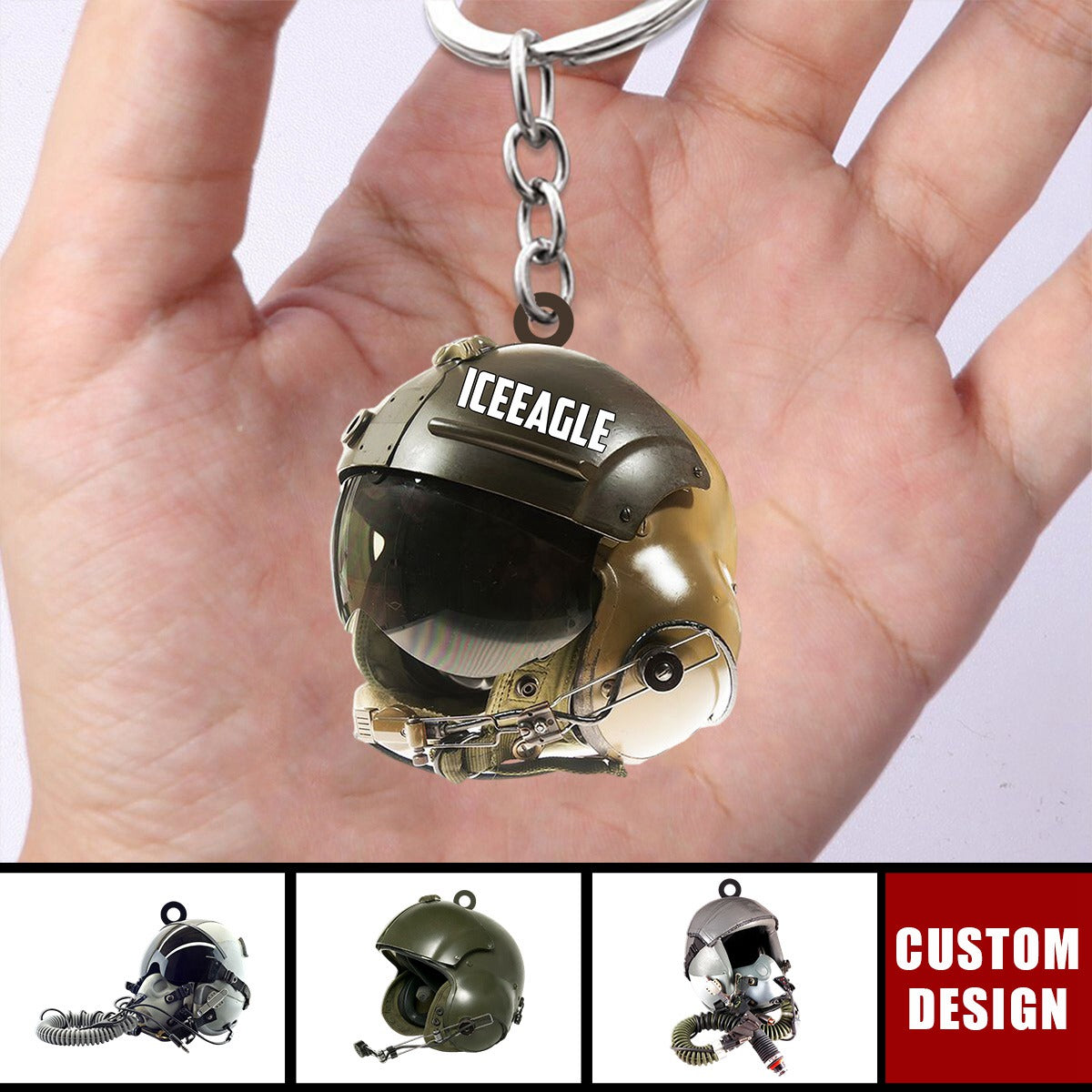Personalized Military Flight Helmet Keychain