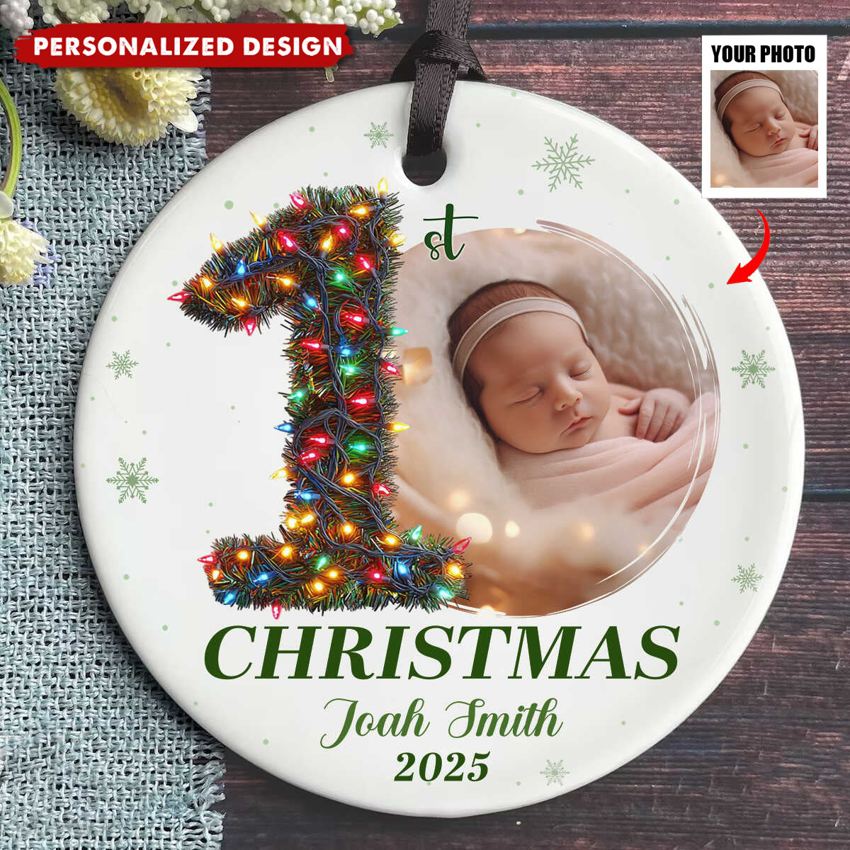 Customized Baby’s First Christmas Ornament, Custom Name Gift for Newborn Girl, 1st Christmas Gift For Newborn Boy, New Baby Ornament, Baby Shower Gift