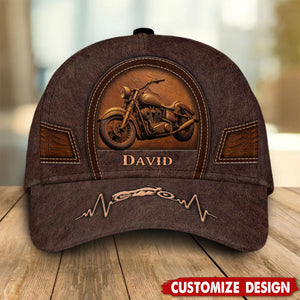 Old Biker Custom Leather Pattern Printed Personalized Classic Cap Unique Biker Classic Cap