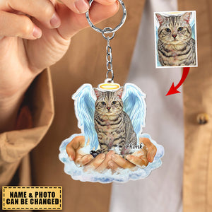 Pet Lovers Gifts - In The Hands Of God - Custom Acrylic Memorial Keychain Upload Photo