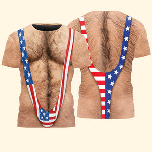 3D Hairy Body Swimsuit Funny Patriotic - Personalized T-Shirt