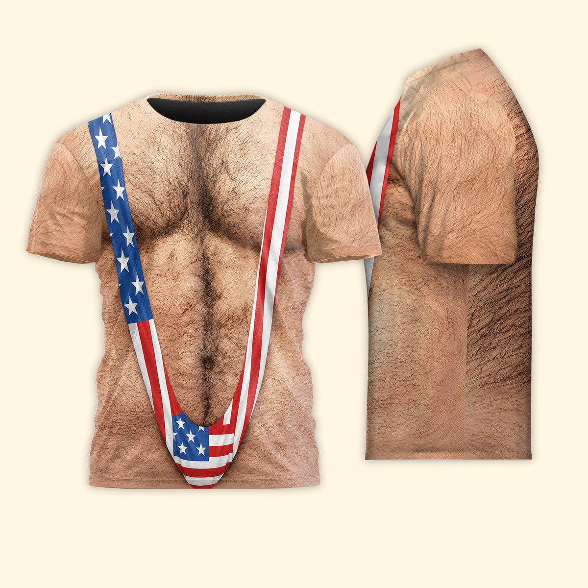 3D Hairy Body Swimsuit Funny Patriotic - Personalized T-Shirt