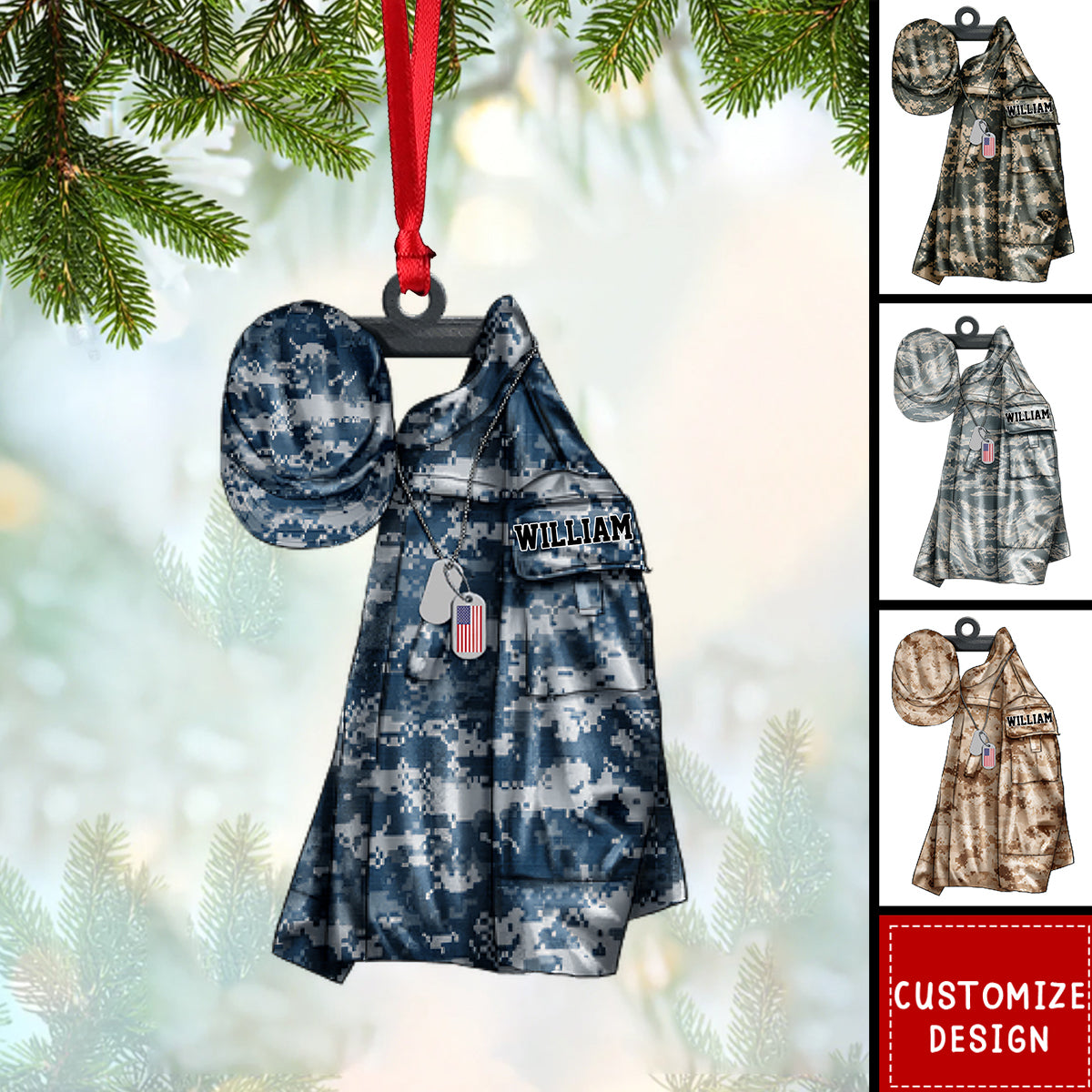 US Air Force,Army,Marine,Navy Uniform - Personalized Christmas,Car Ornament