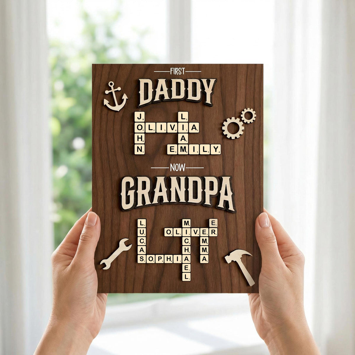 Personalized Scrabble Family Name 2-Layered Wooden Plaque - Gift For Grandpa