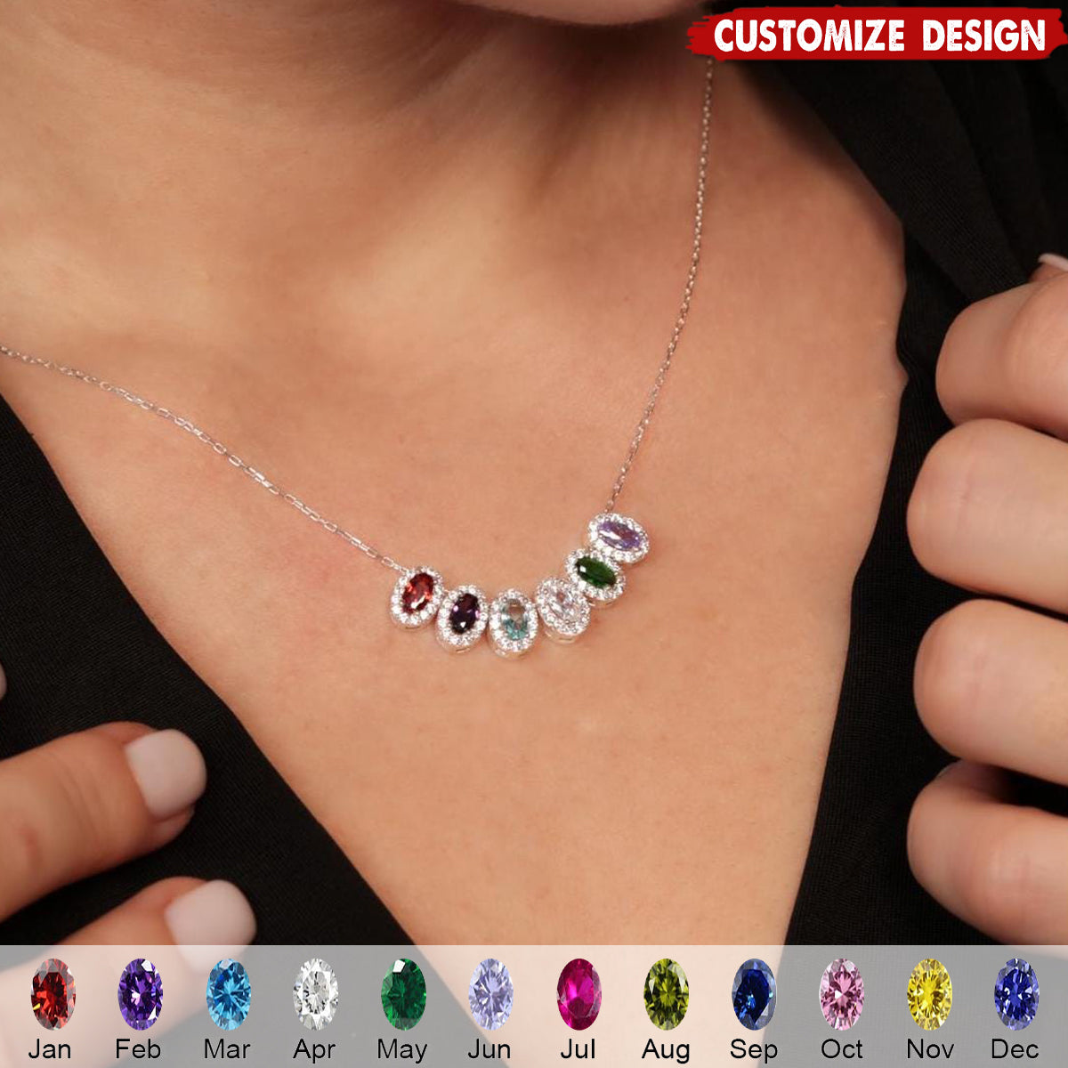 Multiple Birthstone Family Necklace - Gift For Mom Grandma