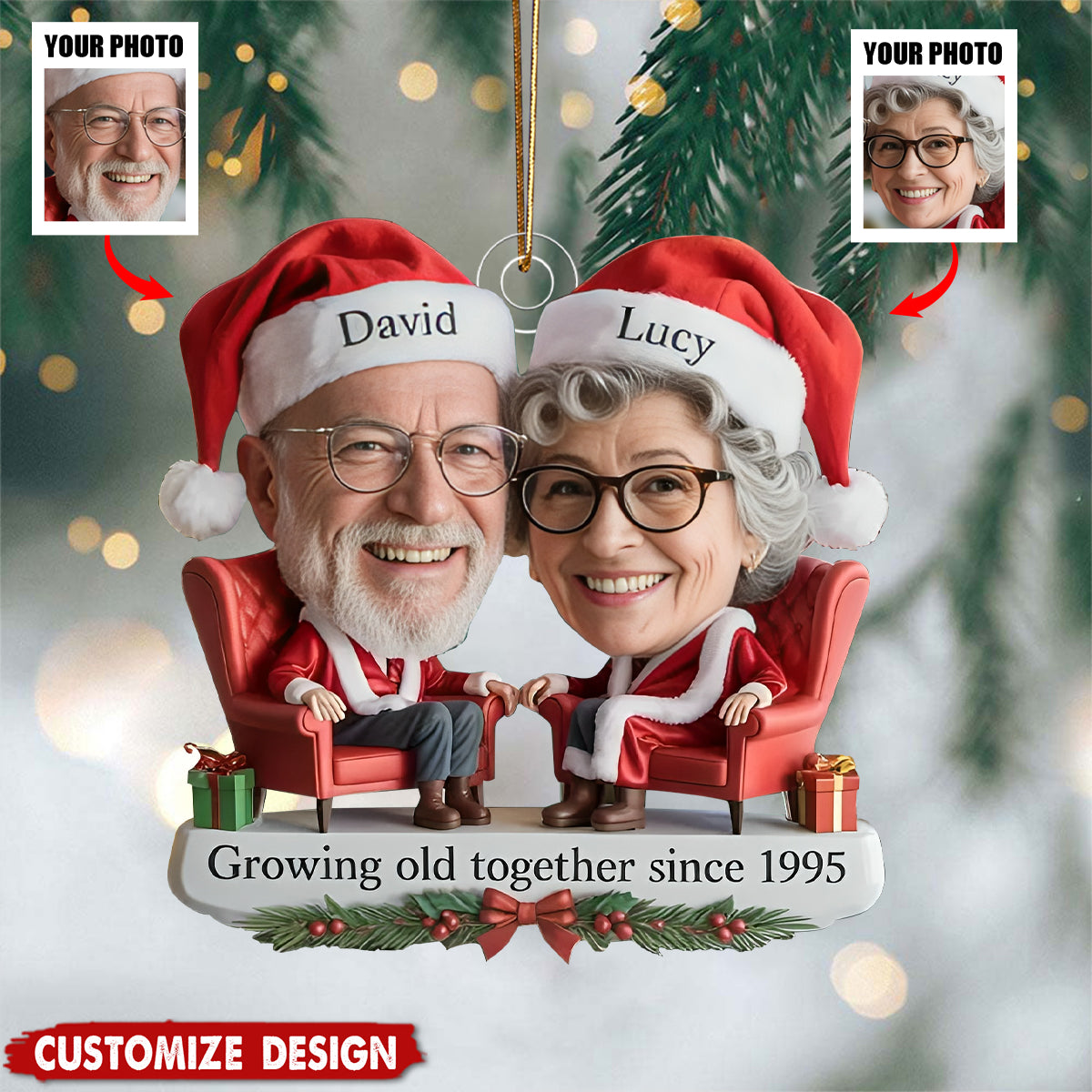 Custom Growing Old Together Since Couple Ornament, Funny Couple Christmas Ornament, Cute Christmas Keepsake for Partner,Anniversary Ornament