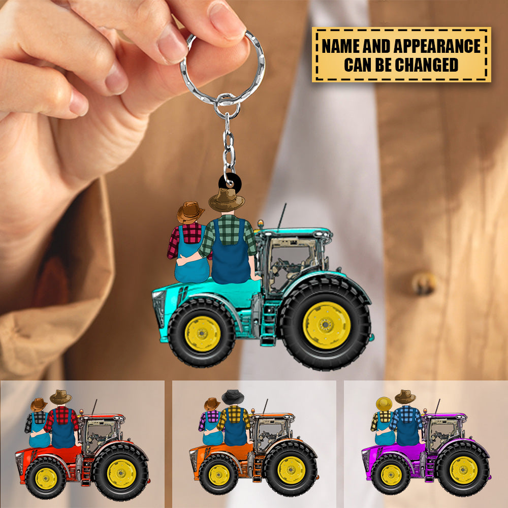 Personalized Farming Couple On Tractor, Gift For Farmers Keychain