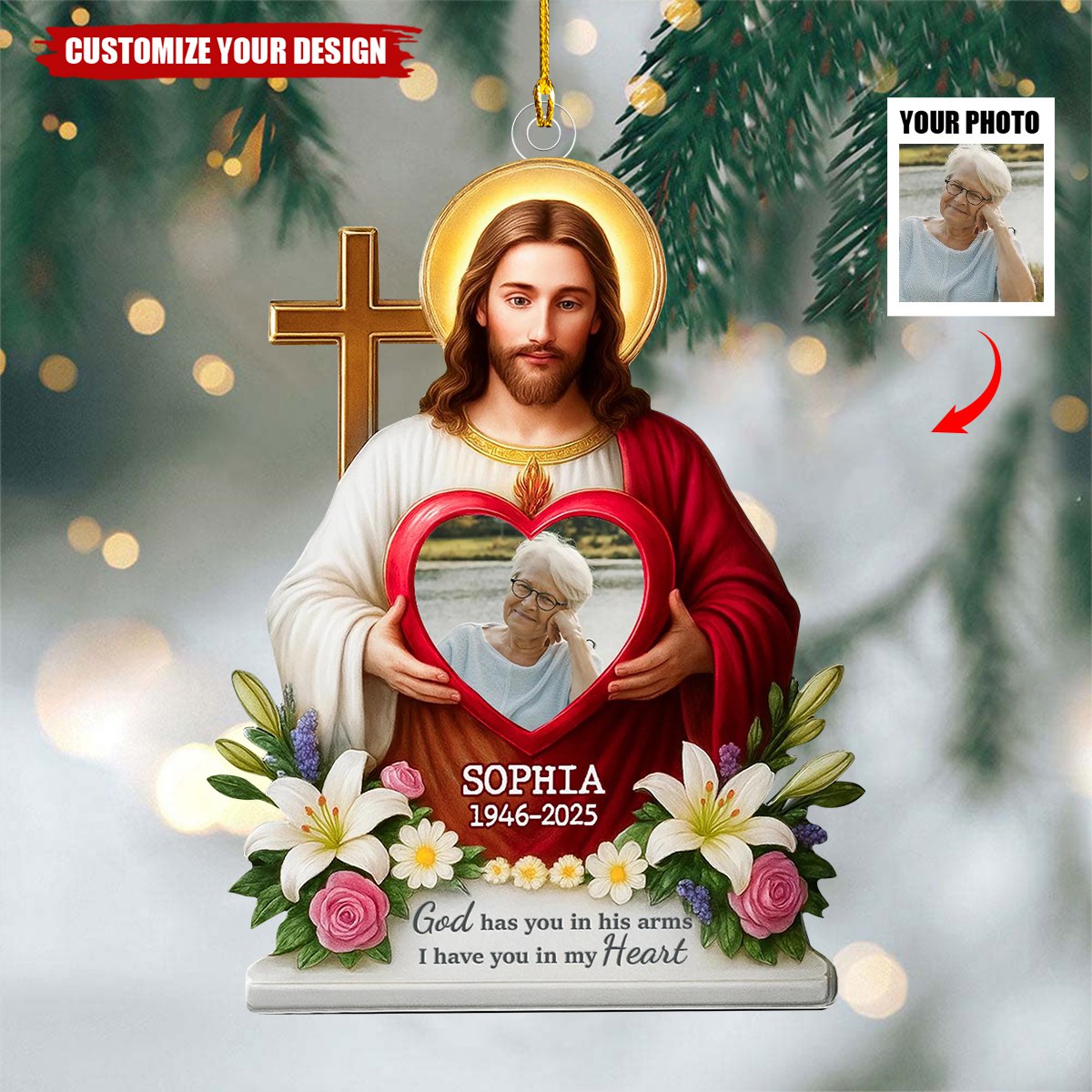 Christmas In Heaven - Personalized Memorial Acrylic Ornament Safe In The Arms Of Jesus