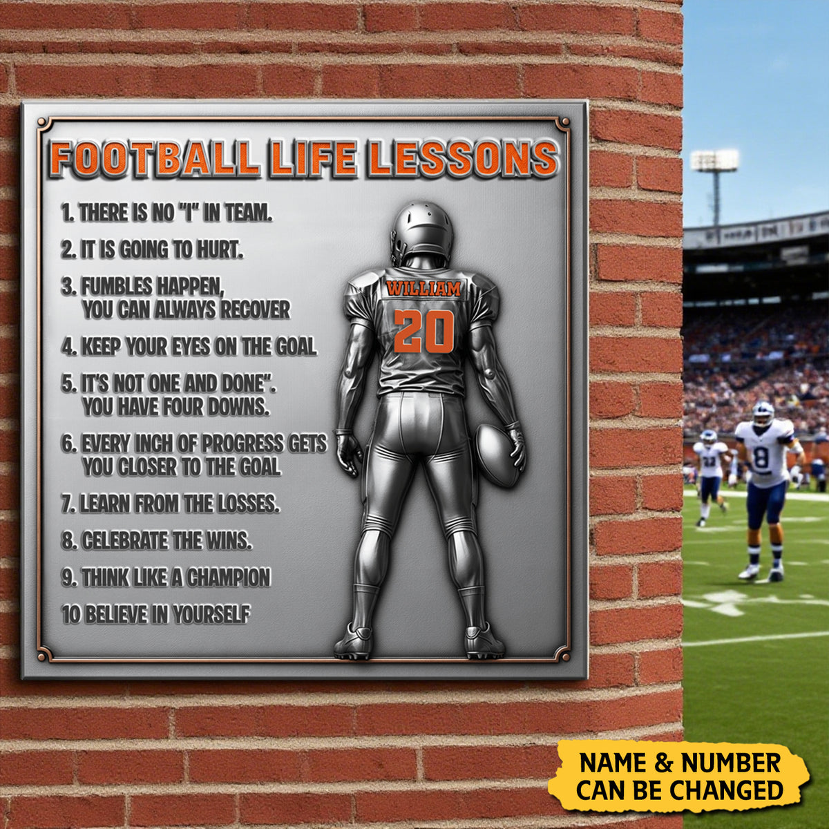 Football Life Lessons Personalized Metal Sign – Gifts For Football Player
