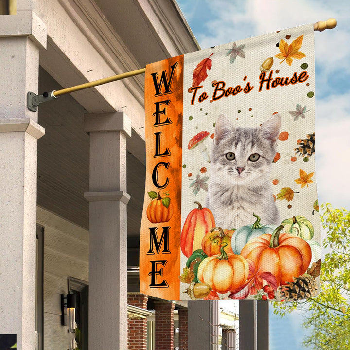 Welcome To My House - Personalized Photo Cat Garden Flag, Gift For Pet Lovers