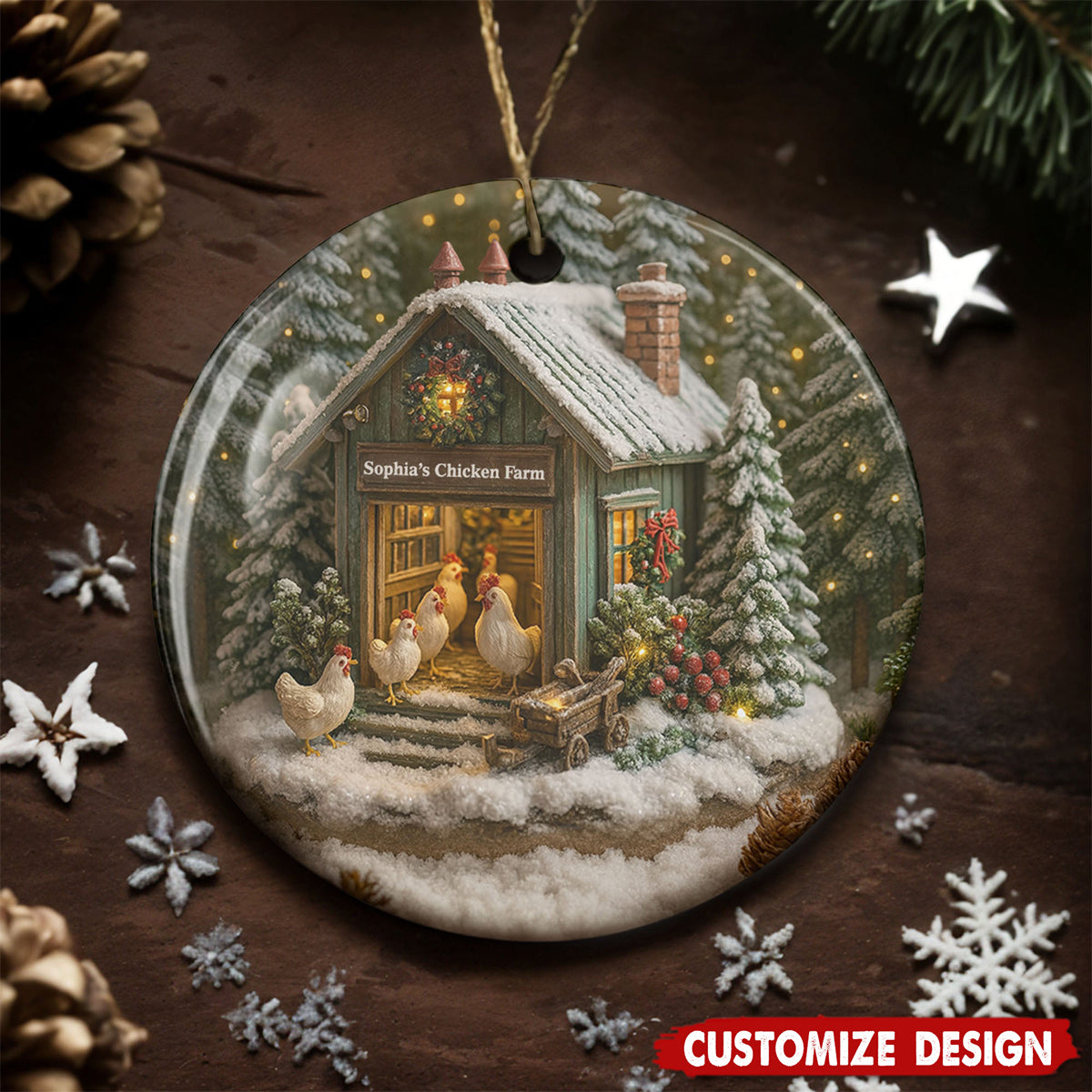 Enjoy The Winter Farm Life With Festive Decorations,Personalized Ceramic Ornament,Gift For Family And Friends