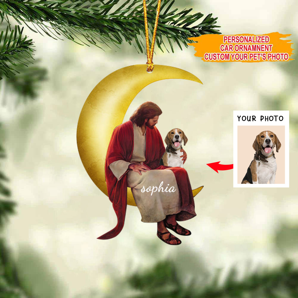 Jesus Car Ornament, Custom Photo And Name,Personalized Christmas Ornament