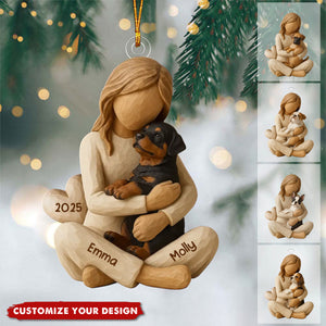 Girl & Her Dog - Personalized Christmas Ornament - Gift For Dog Lover