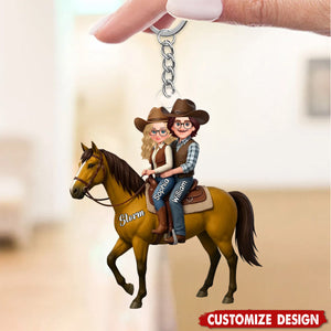 Personalized Couple And Their Horse  Acrylic Keychain - Gift For Couple, For Horse Lovers