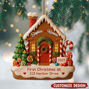 Personalized New Home Gingerbread Christmas Acrylic Ornament, Housewarming Bauble Gift