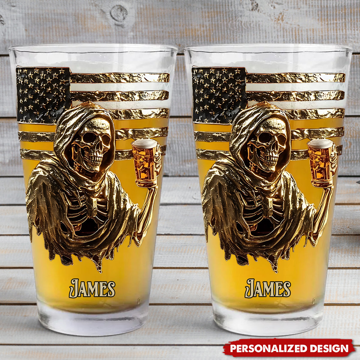 F*ck It Let's Have A Beer - Personalized Skull Beer Glass