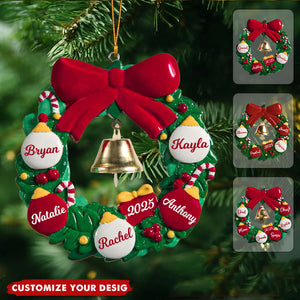 Personalized Family Wreath Christmas Ornament, 2025 Family Christmas Ornaments With Name