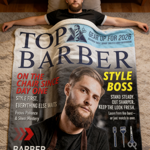 Personalized Barber Magazine Cover Blanket - Gift For Barber