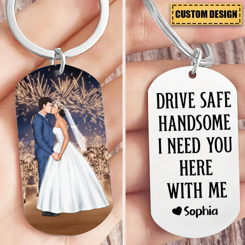 Personalized Engraved Stainless Steel Keychain for Couples, Wedding Gifts