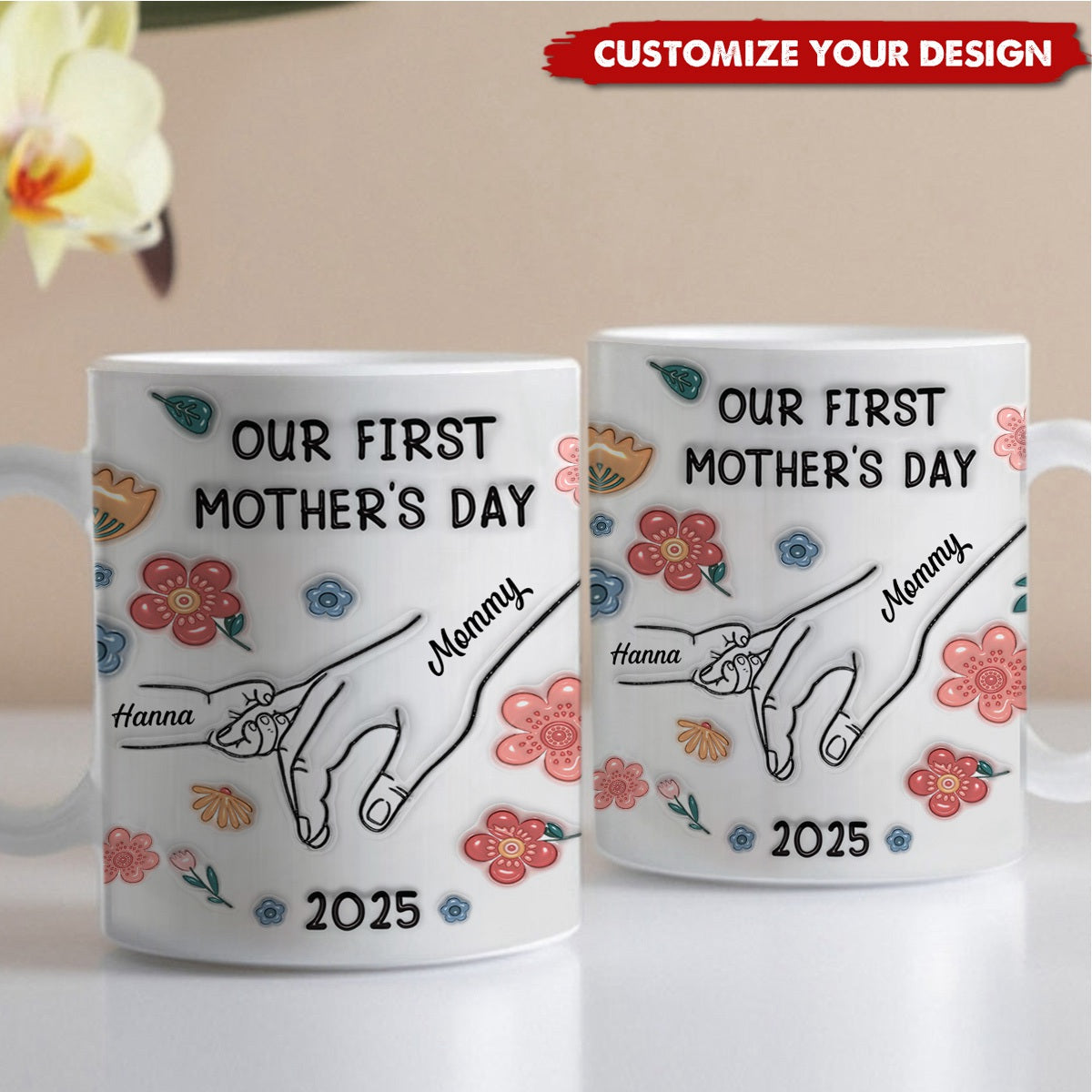 Our First Mother's Day 3D Inflated Baby Holding Mum Hand Personalized Mug