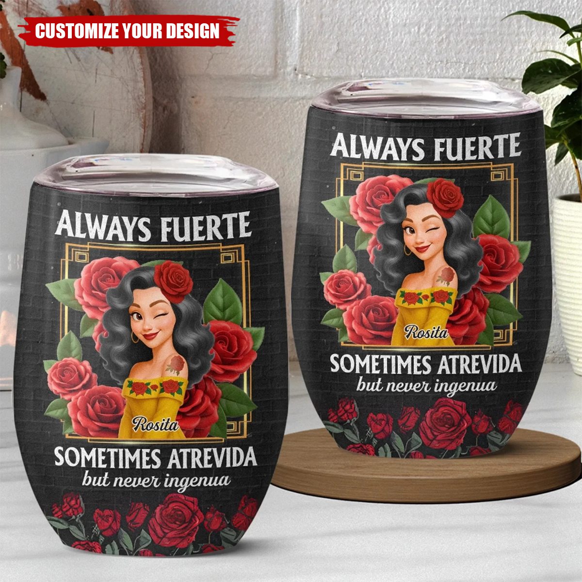 Custom Wine Tumbler - Personalized Hispanic Month Birthday Gifts For Hispanics And Latinos, Women - Beauty With Bite, Grace With Grit