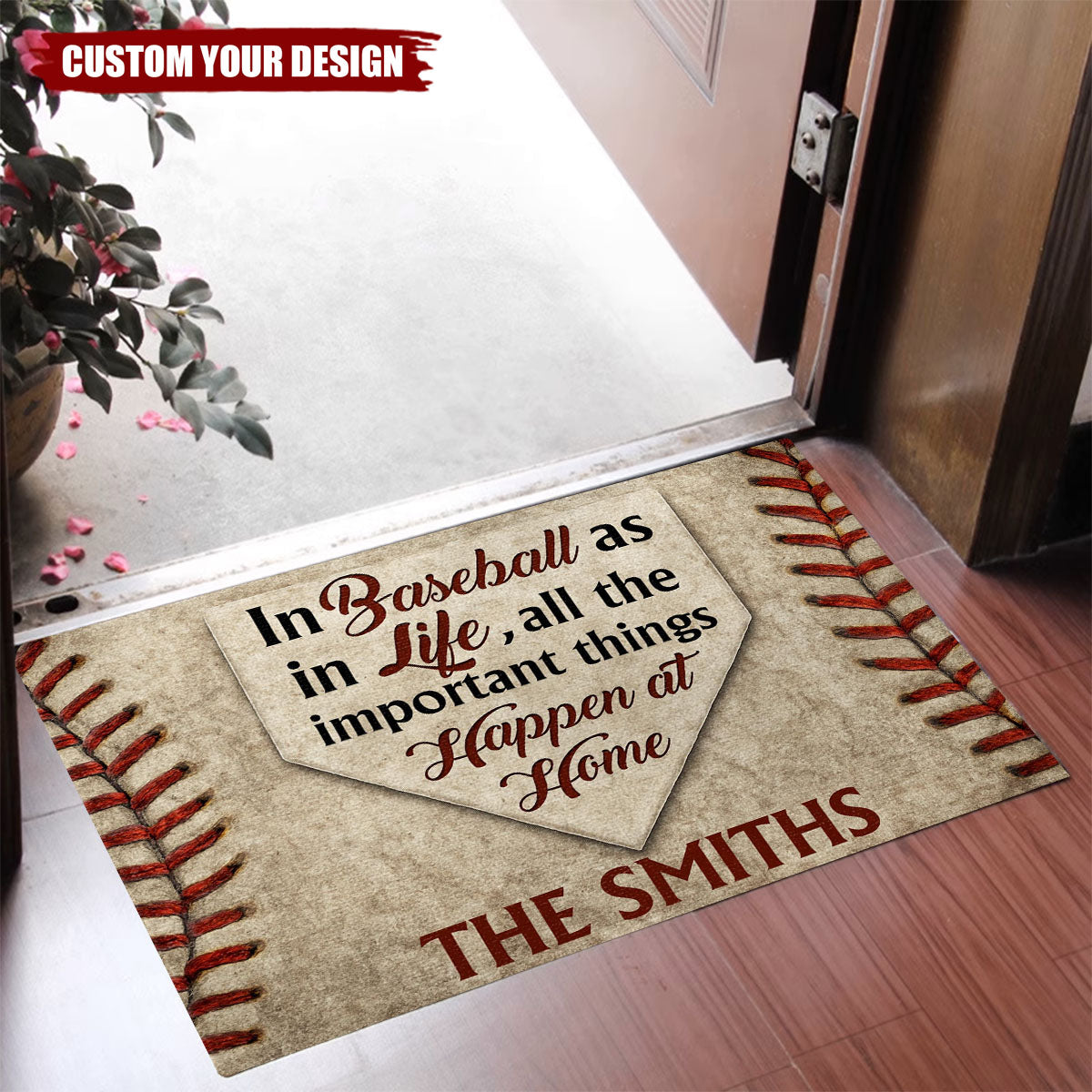 In Baseball As In Life, All The Important Things Happen At Home, Personalized Custom Doormat, Gift For Sports Fans and Family