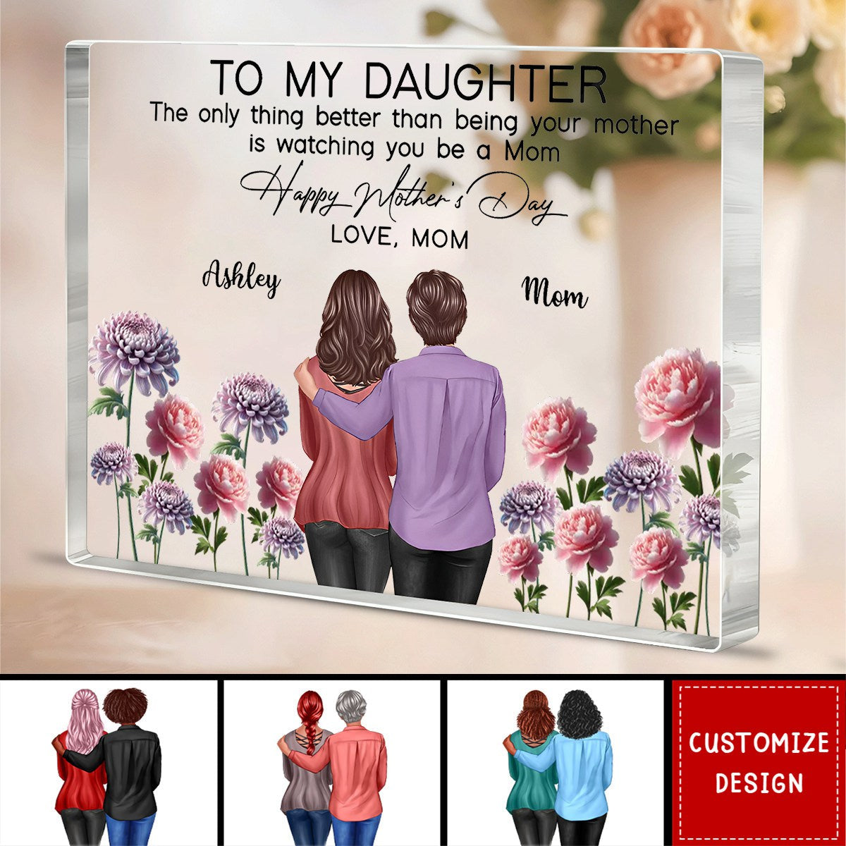 To My Daughter From Mom Happy Mother's Day Birth Flower Personalized Acrylic Block Plaque, Mother's Day Gift For Daughter