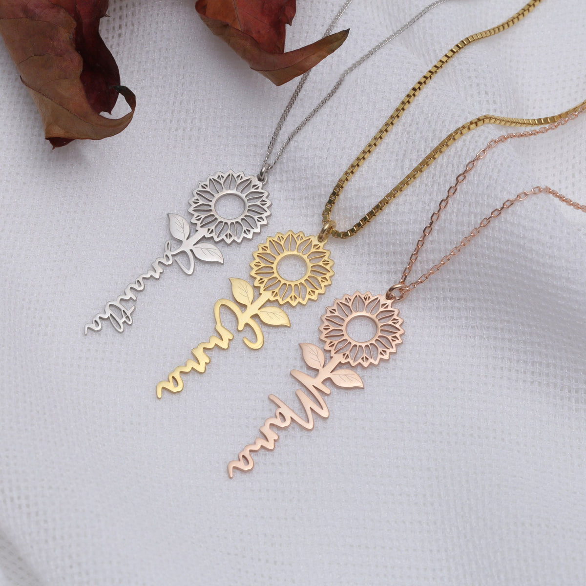 Personalized Sunflower Necklace - Gift For Mom,Grandma,Wife