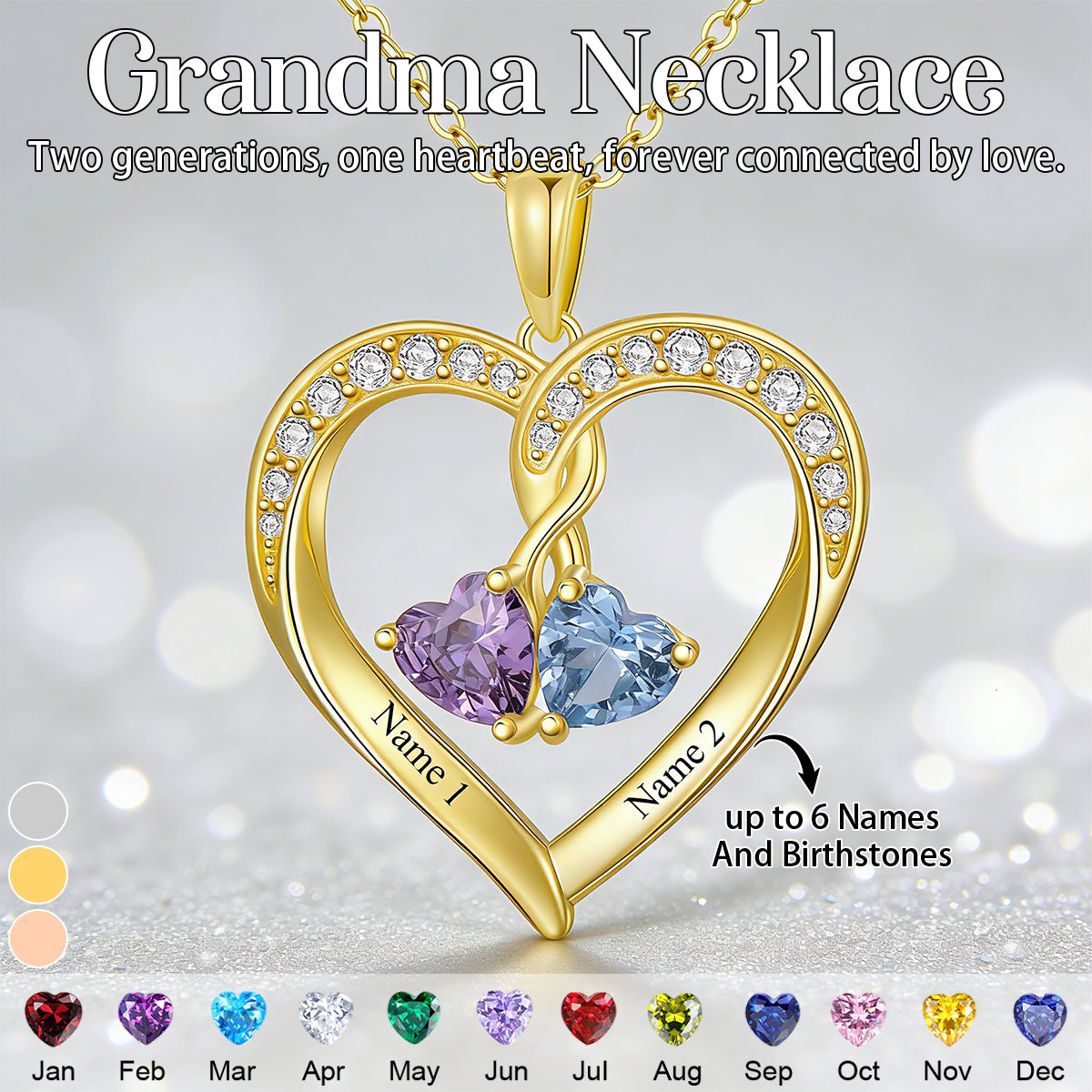 Personalized Birthstone Heart Necklaces-Mothers Day Gifts for Mom Wife Her