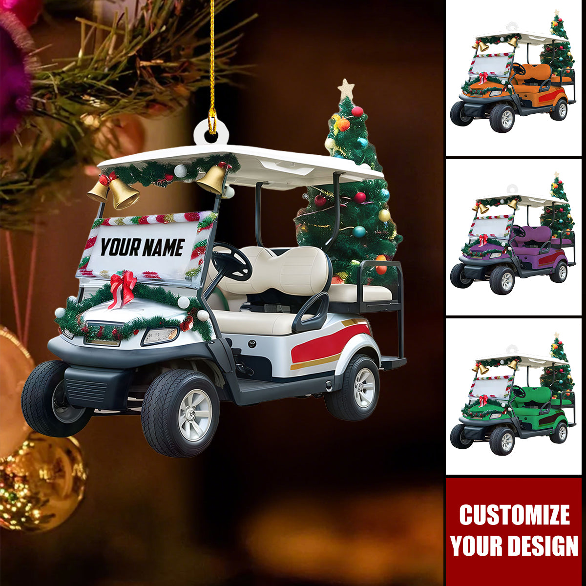 Personalized Golf Christmas Ornament, Custom Golf Cart Ornaments