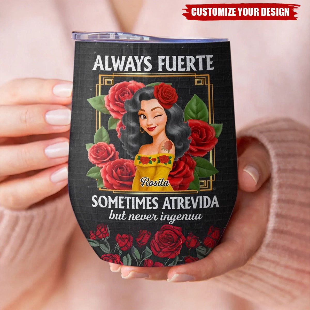 Custom Wine Tumbler - Personalized Hispanic Month Birthday Gifts For Hispanics And Latinos, Women - Beauty With Bite, Grace With Grit