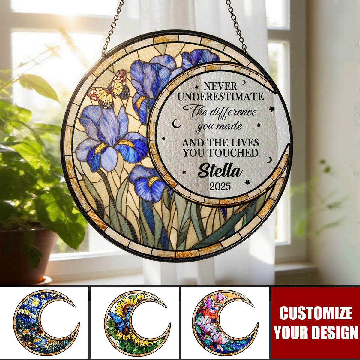 Personalized Retirement Stained Glass Suncatcher, Floral Retirement Window Decor, Coworker Gifts