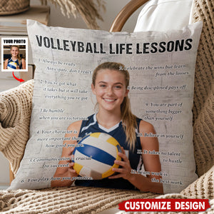 Personalized Volleyball Life Lessons Upload Photo Pillow-Gift For Volleyball Lovers