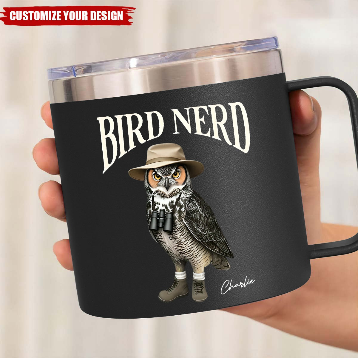 Bird Nerd Funny Bird Watcher, Bird Twitcher Gift for Bird Lover Personalized Stainless Steel Tumbler With Handle