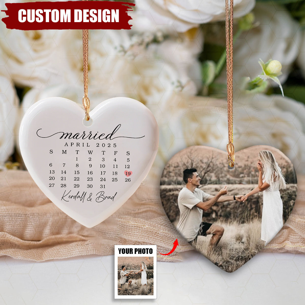 Married Ornament Calendar Gift - Personalized Calendar Ornament Wedding Gift - Custom Wedding Date Anniversary Ornament