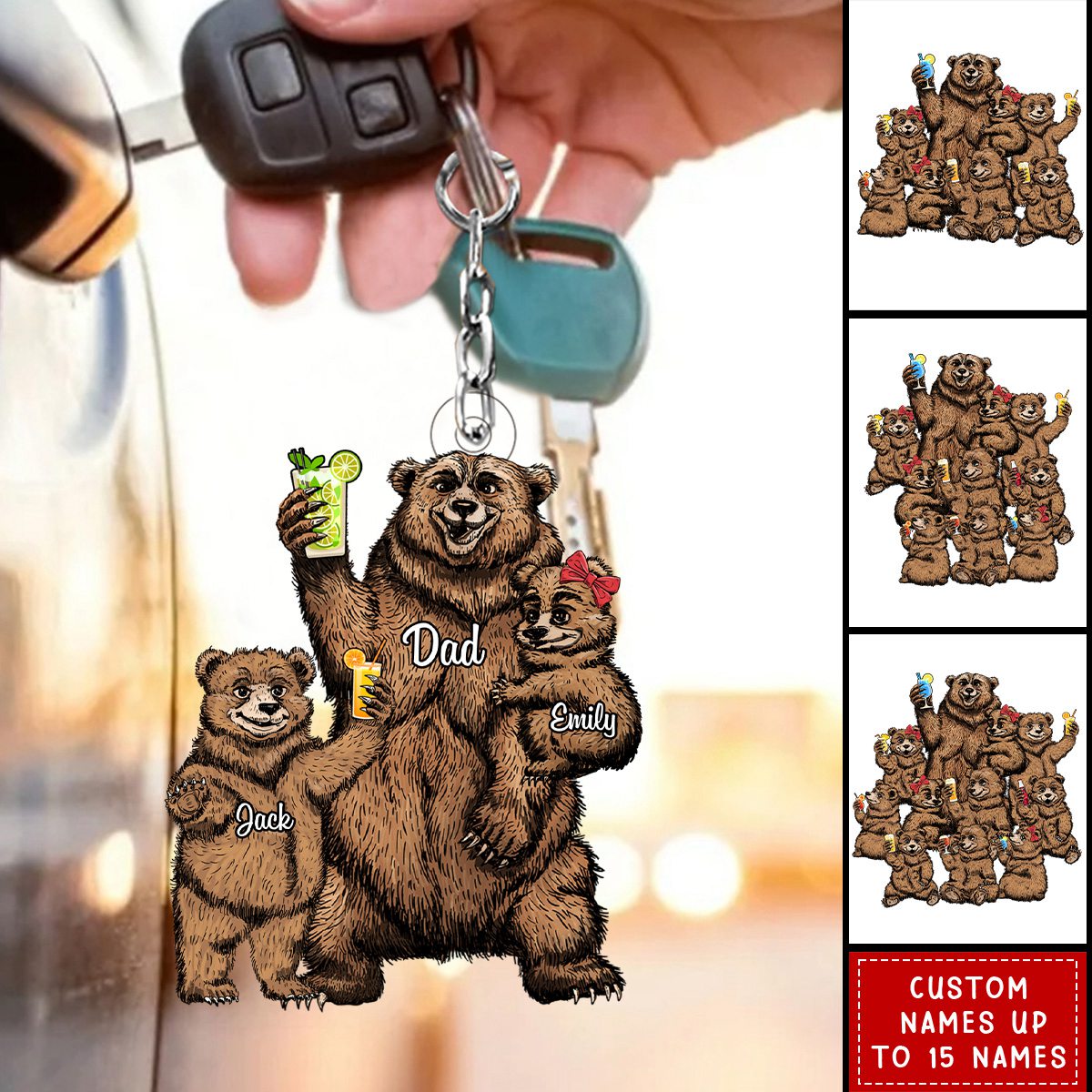 Papa Bear - Personalized Acrylic Keychain - Gift For Grandpa