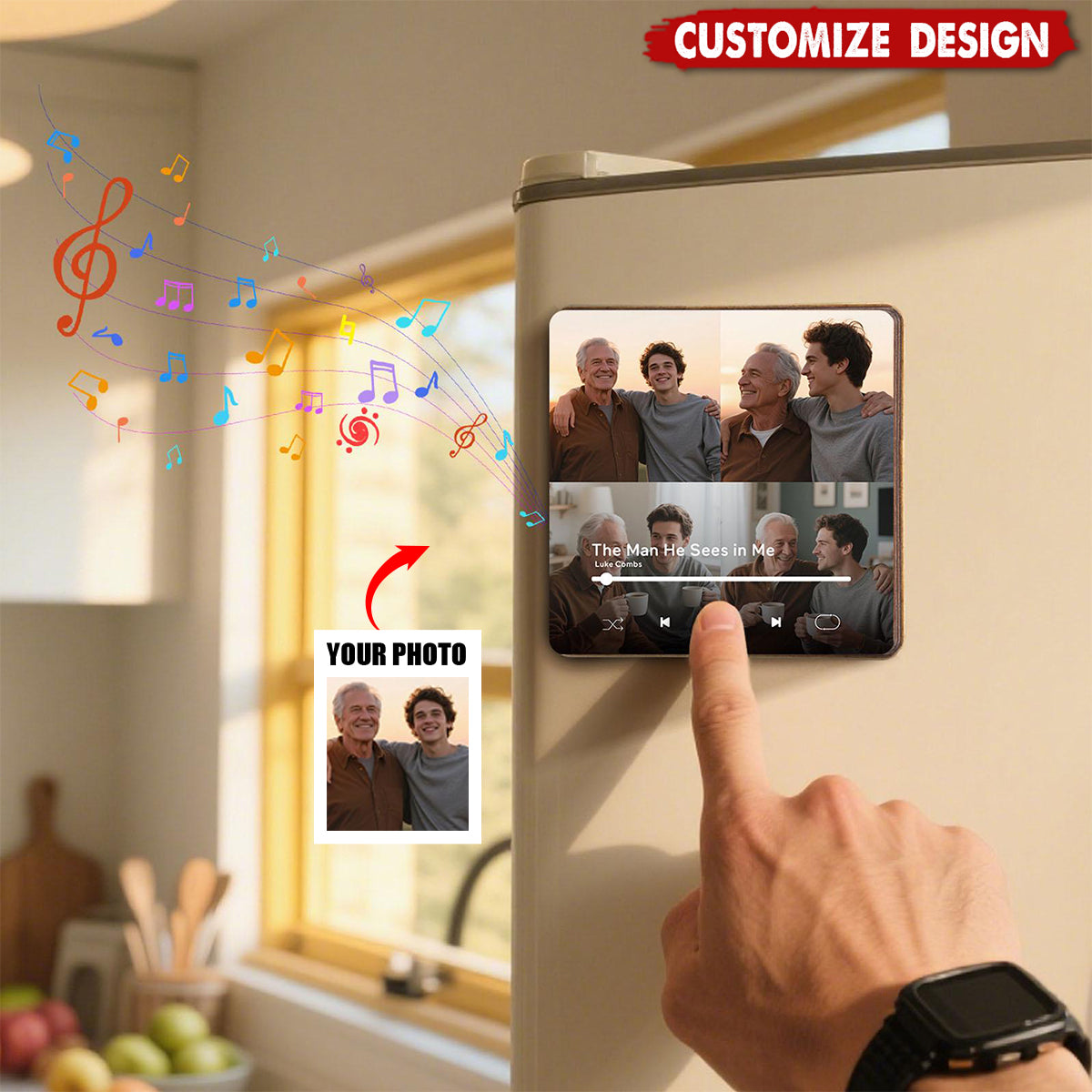 Personalized  Photo Music Fridge Magnet - Birthday,Father's Day Gift For Dad,Grandpa