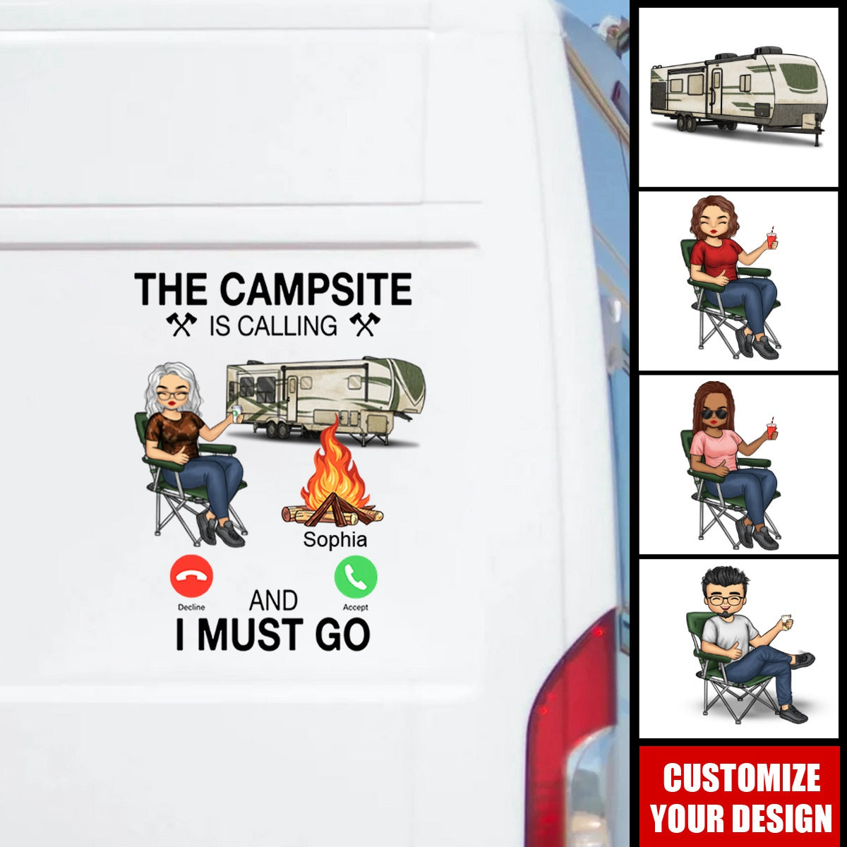 The Campsite Is Calling... And I Must Go - Personalized RV Decal-Gift For Camping Lovers