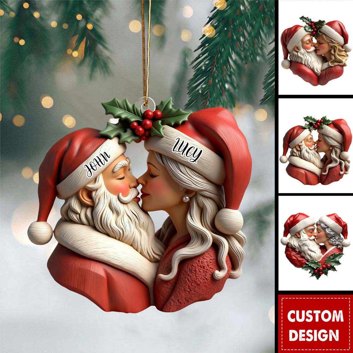 Personalized Romantic Santa And Mrs. Claus Christmas Ornament - Gift For Couple