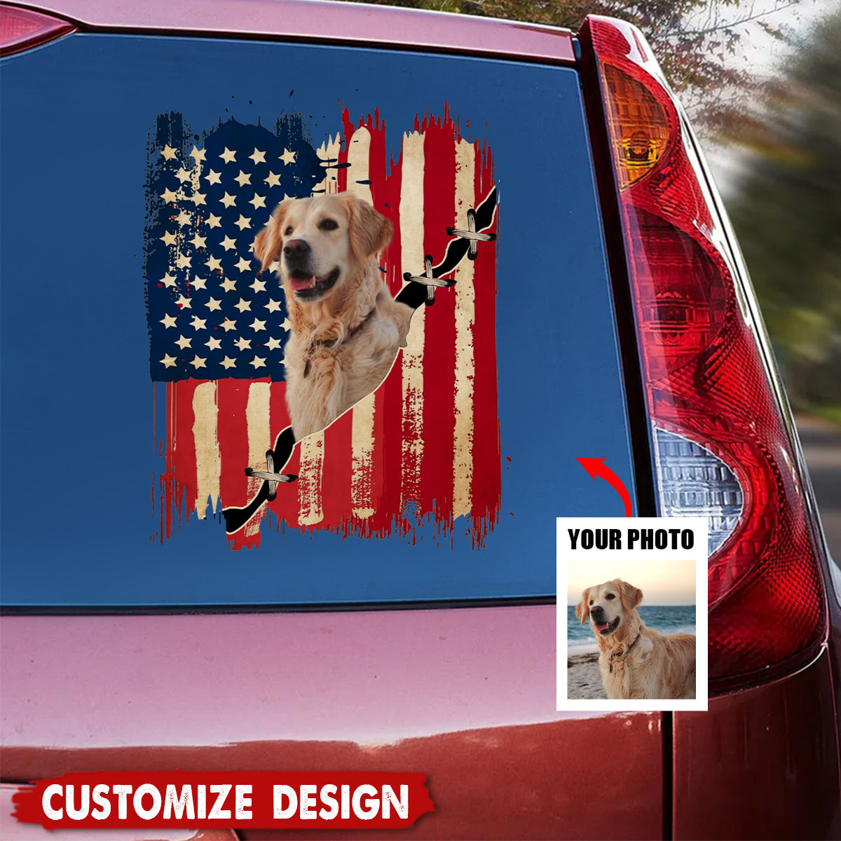Personalized America dog flag printed decal - gift for dog lovers