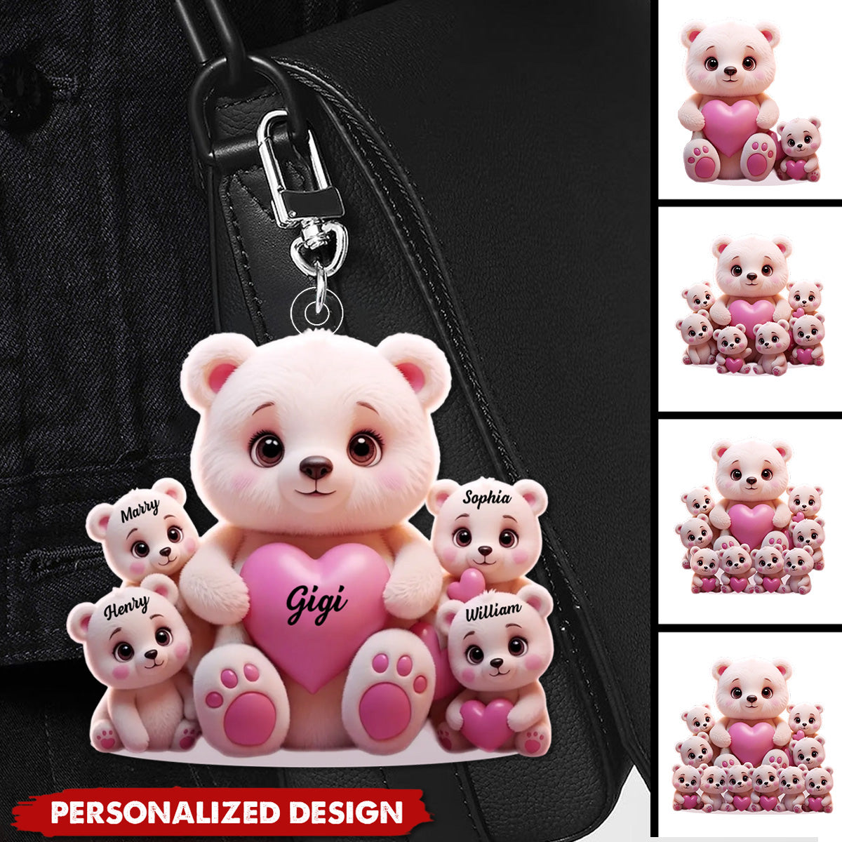 Personalized Cute Bear Keychain-Gift For Mom, Grandma
