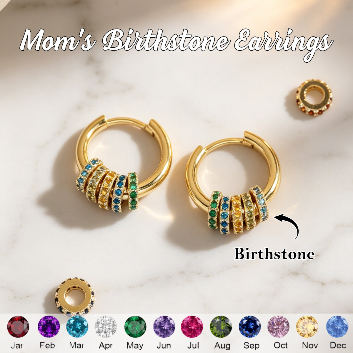 Personalized Multiple Birthstone Hoop Earrings, Minimalist Birthstone Circle Earrings, Mother's Day Gift