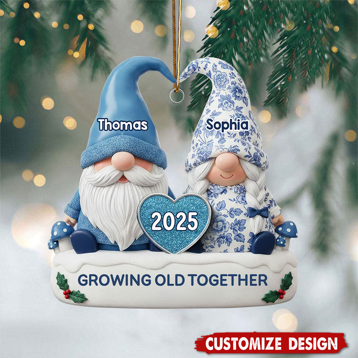 Personalized Vintage Floral Toile De Jouy Pattern Couple Ornament