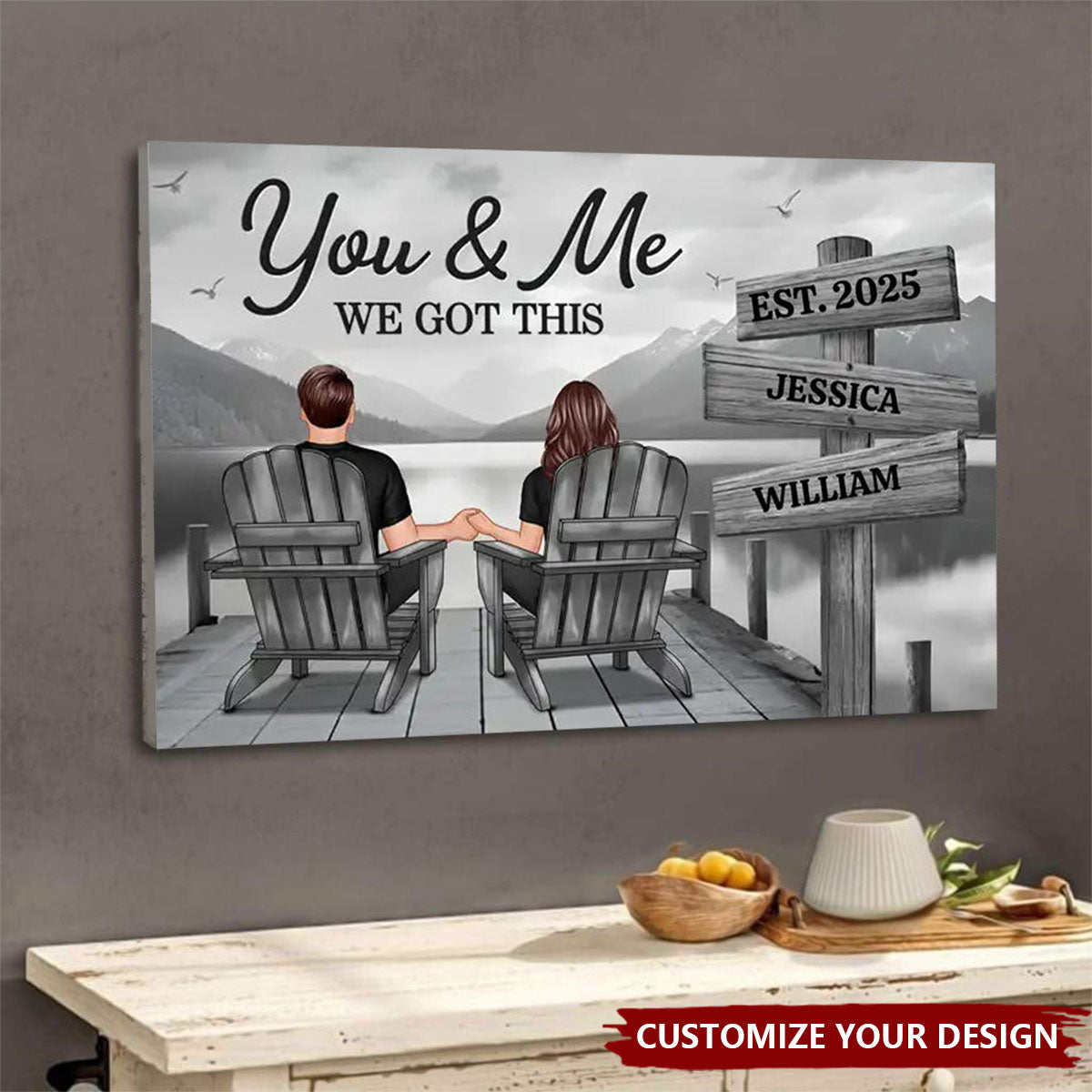 Personalized Seaside Poster Romantic Couple Back View Clear and Sturdy Love Memory Wall Décor Gift