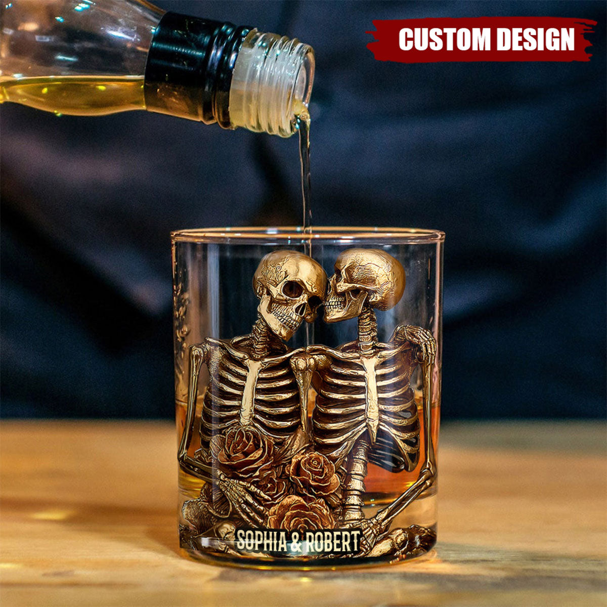Couple Skeleton - Personalized Skull Whiskey Glass