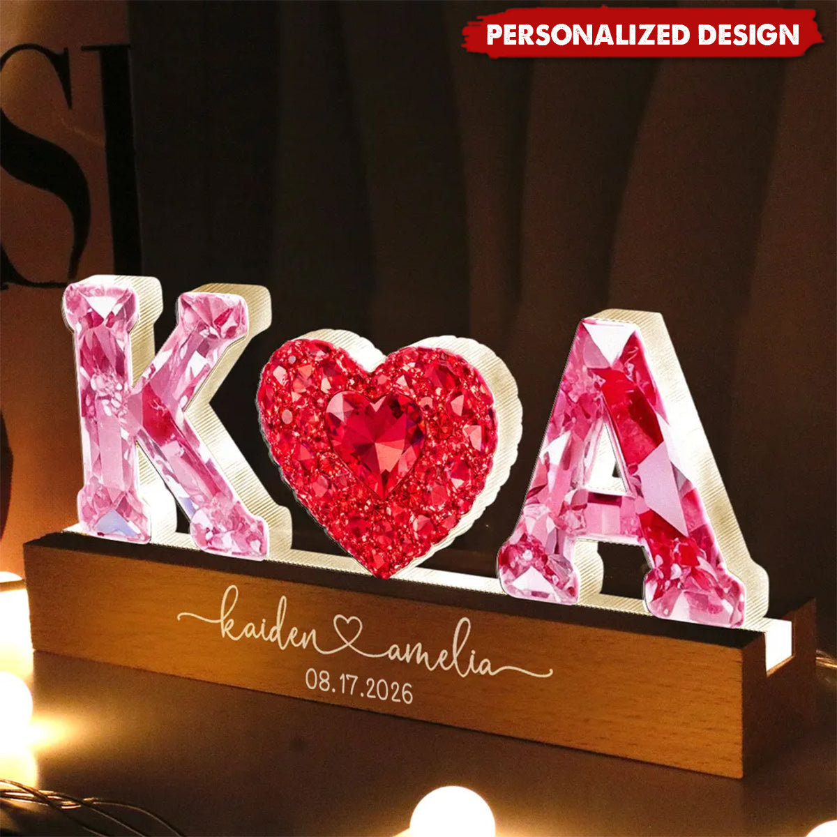 Couple Love Initial-Personalized Acrylic Block LED Night Light-Valentine's Day Gift