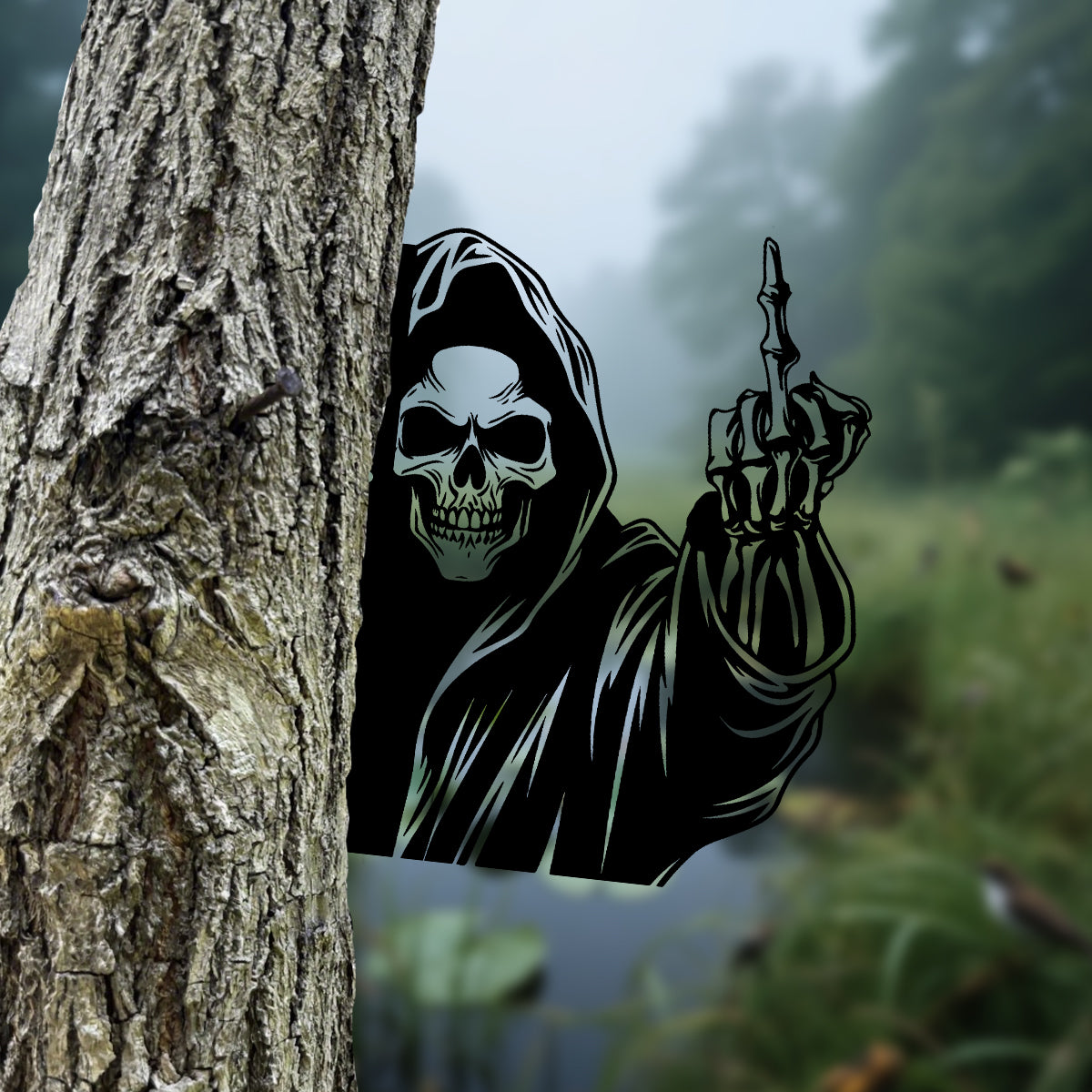Grim Reaper Middle Finger Metal Sign Decoration-Versatile Mountable Wall Art