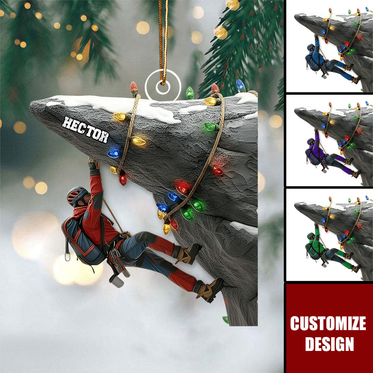 Holiday Climbing - Personalized Rock Climbing Ornament
